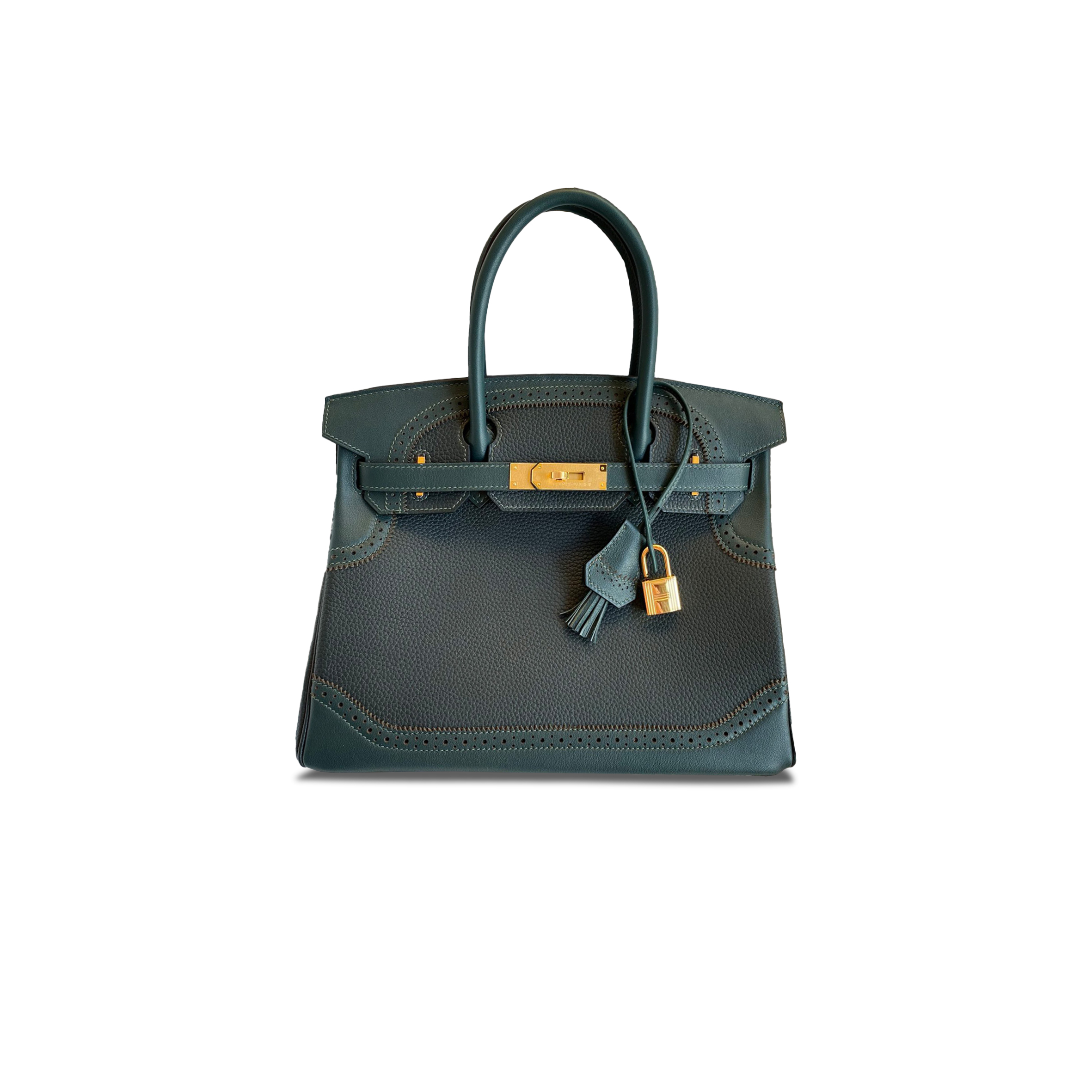 HERMES BIRKIN 30 LACE SWIFT TOGO LEATHER CYPRESS GREEN GOLD BUCKLE BAG 10101483 (30*22*15cm)